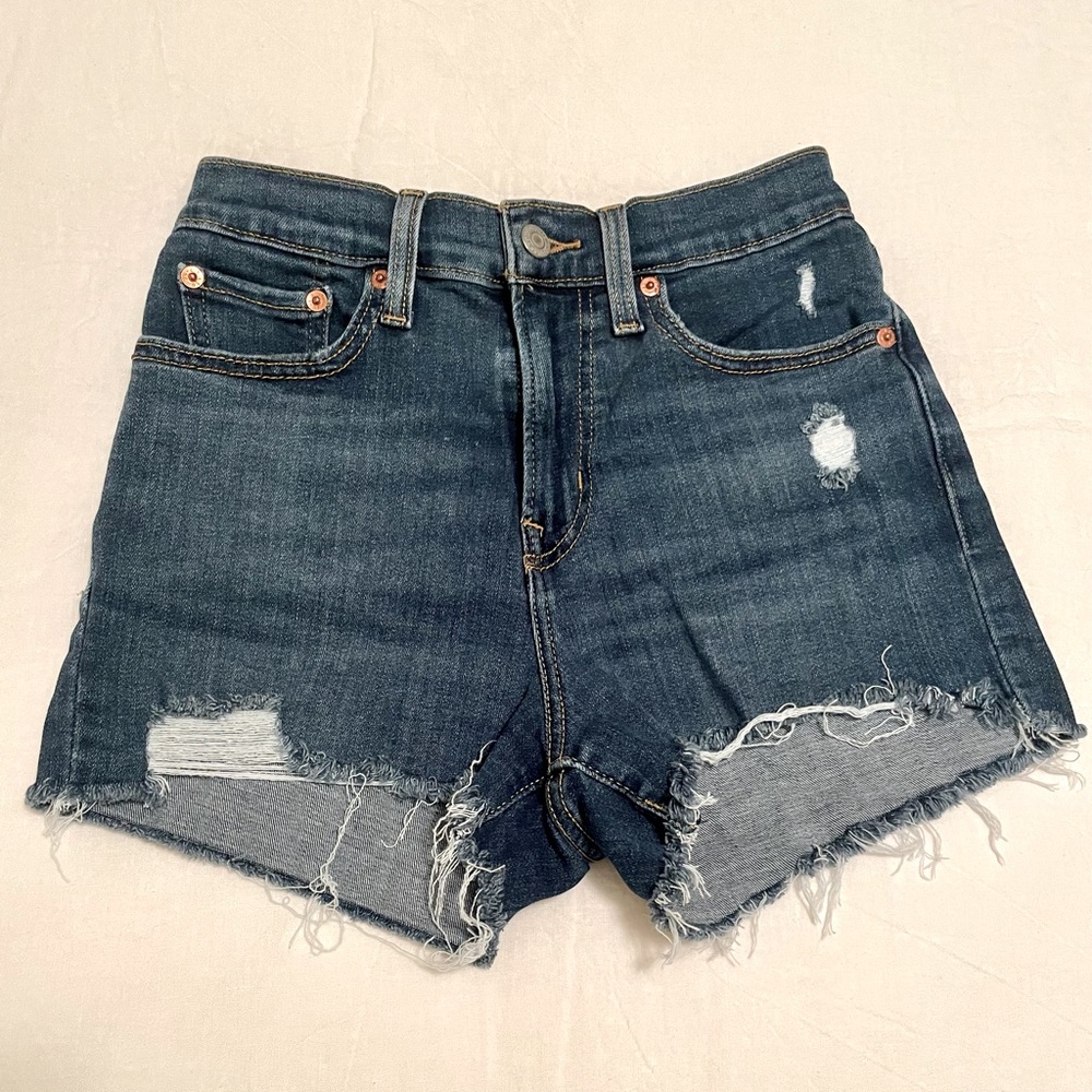 Levi’s High Rise Denim Jean Cut Off Shorts Dark Wash Size 25